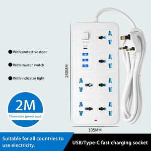 Xiaomi Universal Power Strip 2M Power Socket EU UK US AU Plug 2500W with USB Type-c Fast Charging Global Universal Socket