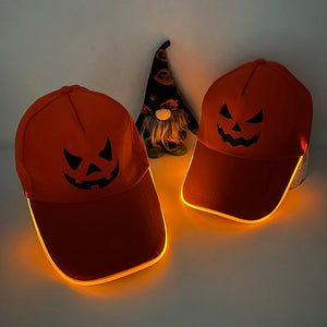 Halloween Light Up Baseball Hat Orange LED Glowing Pumpkin Baseball Cap Kids Halloween Party Props Adjustable Neon Hat Costume