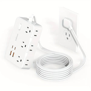 Ultra Thin Flat Plug Extension Cord with 4 USB Ports(2 USB C), 5ft Surge Protector Power Strip, 6 Widely Outlets Extender