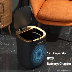 12L Black Bathroom Smart Sensor Trash Can Luxury Garbage Bucket Automatic Trash Bin For Kitchen Toilet Wastebasket Smart Home