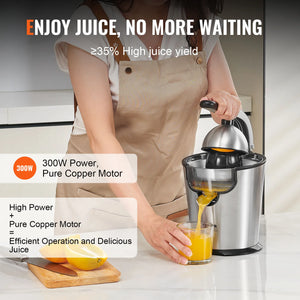 VEVOR Electric Citrus Juicer Orange Juice Squeezer with Two Size Juicing Cones 300W Stainless Steel Orange Juice Maker