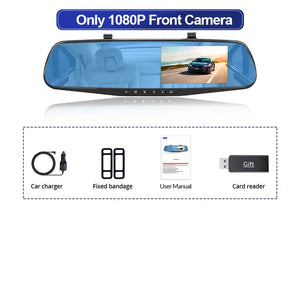 HAOGU Dashcam Car Dvr 4.3 Inch Mirror FHD 1080P Camera Dual Lens DVR  Rearview M Dash  Car Video Recorder Auto