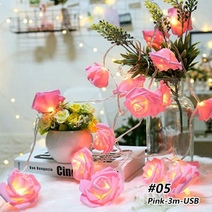 1.5/3m LED Rose Flower String Lights Battery Garland Artificial Bouquet Foam Fairy Lights For Valentine's Day Wedding Decoration