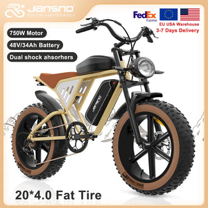 JANSNO X70 Electric Bike 48V 34Ah Removable Dual Battery 20" Fat Tire Electric Bike 750W Motor 30MPH Electric Motorcycle 7 Speed