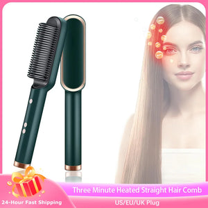 Negative Ion Hair Straightener Styling Comb 2 In 1 Hair Straightener Brush And Curler 30s Fast Heating Hair Straightener Brush