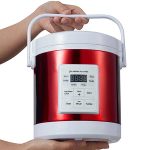 Arier Mini rice cooker 12-24V 220V Multifunction Electric steamer home Appliance portable for camping Red English Menu