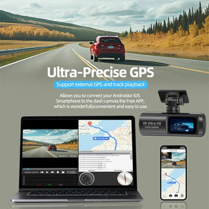 HAOGU Dash Cam UHD 4K for Car Camera Night Vision With GPS WiFi 24h Parking Loop Record 4K Front and 1080P Rear Dual Lens