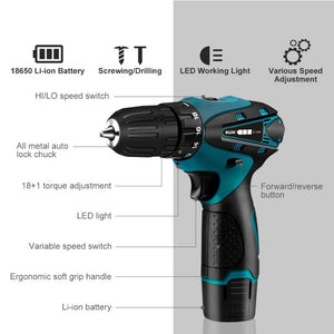 16.8V Cordless  Electric Impact Cordless Electric Drill High Power Lithium Battery Wireless Charging Hand Drill Electric Tool