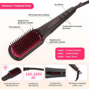 Negative ion Hair Straightener Brush, Anti-Scald Portable hot Hair Styling Tools appliances Comb for Natural Thick Hair Women