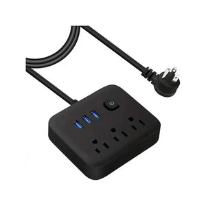 1PC power strip, power strip surge protector, 3 AC outlets 3 USB 1 power button, flat plug, desktop charging station with overlo