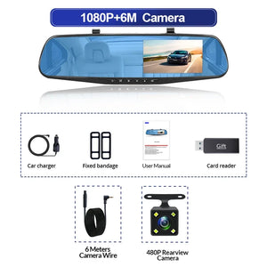 HAOGU Dashcam Car Dvr 4.3 Inch Mirror FHD 1080P Camera Dual Lens DVR  Rearview M Dash  Car Video Recorder Auto