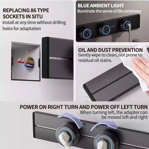 Wall power rail socket, kitchen aluminum expansion socket 40cm 50cm, built-in socket on countertop - Stereotech