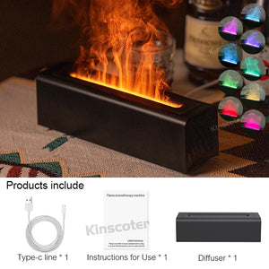 KINSCOTER Essential Oil Aroma Diffuser Flame Air Humidifier Ultrasonic Cool Mist Difusor with  RGB Realistic Fire Night Light