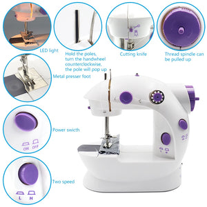 Ins Mini Portable Electric SEWING Machine Night Light Household Straight Foot Pedal Multifunction EU Plug Sewing Machine Table