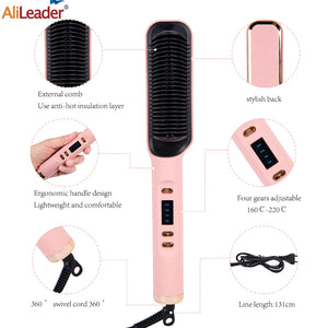 Multifunctional White Pink Ionic Hair Straightener Brush Fast Heating Curler Straightener Comb Styler Electric Fast Heating Comb