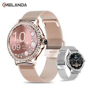 MELANDA Rosegold Smart Watch For Lady Bluetooth Call 100+Sports Mode Fitness Women Smartwatch DIY Dials For IOS Android NX19 - Stereotech