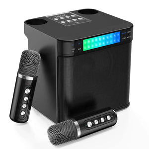 2 Mic Karaoke Machine Portable PA Speaker System Wireless Microphone Voice Changer Colorful LED Light Sing for Home Kids Adults