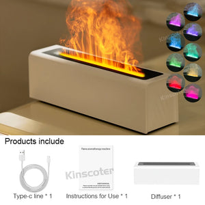 KINSCOTER Essential Oil Aroma Diffuser Flame Air Humidifier Ultrasonic Cool Mist Difusor with  RGB Realistic Fire Night Light