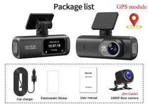 UHD 4K Dash Cam Dual Lens Driving Recorder Car DVR 1080P Rear Lens Camera Built-In WiFi GPSMonitoring 24-Hour Parking Black Box