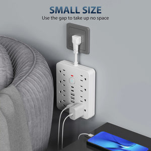 14-in-1 US Power Outlet, Power Outlet Surge Protector, 8 AC Outlets, 4 USB 2 Type-C, Desktop Receptacle with Overload Protection