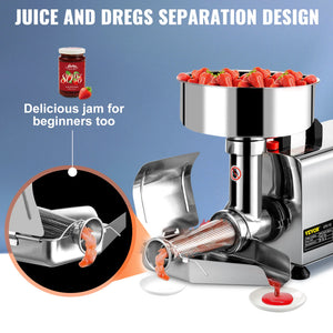 VEVOR Electric Fruit Press Strainer Machine 90-160Kg/h Commercial Food Strainer Sauce Maker Stainless Steel Tomato Milling Tool