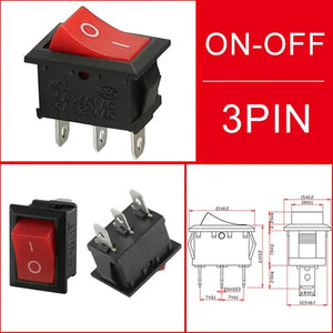 100pcs KCD1 4Pin 2Pin 3Pin 21*15mm ON-OFF Black Boat Car Rocker Switch 6A/250V 10A/125V AC With Red Green Light Switch