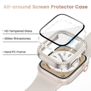 Diamond Glass+Cover For Apple Watch Case 45mm 41mm 40mm 44mm 42mm 38mm Bling Bumper+Screen Protector iwatch Series 9 8 7 3 6 SE - Stereotech