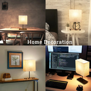 USB Dimmable Japanese Fabric Retro Desktop Table Lamp, Bedside Light  Bedroom Creative Decorative Lamp Reading Books Lighting