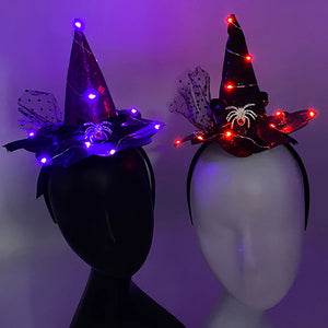 Halloween Headband Lace Witch Hat Shape Hair Hoop For Girls Women LED Glowing Headwear Masquerade Party Hair Accessories