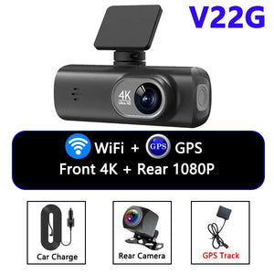 UHD 4K Dash Cam Dual Lens Driving Recorder Car DVR 1080P Rear Lens Camera Built-In WiFi GPS 24-Hour Parking Monitoring Black Box