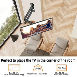 Full Motion TV Wall Mount Brackets Swivel Tilts Articulating Extension, Corner TV Mount for 13-27" TVs Monitors Max VESA 100x100