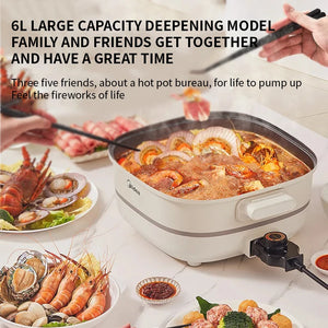 Electric Hot Pot 6L Large Capacity Household Integrated Electric Cooking Pot Multi functional Stir Fry Stew and Grilled Fish Pot