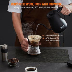 VEVOR Electric Gooseneck Kettle 1L Temperature Control Pour Over Coffee Kettle withStainless Steel Hot Water Tea Boiler