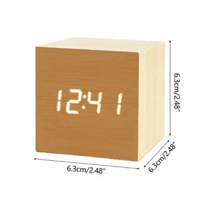 Wooden Digital Alarm Clock with Temperature Cube, Art Ornaments, Decoration Supplies, USB/AAA Powered, Electronic Desktop Clocks