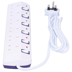 6 Outlet Power Strip Tower UK Plug 250V 13A with 2M Cable Copper - Multi Plug Electrical Extenders for Charging