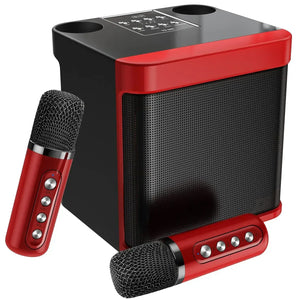 2 Mic Karaoke Machine Portable PA Speaker System Wireless Microphone Voice Changer Colorful LED Light Sing for Home Kids Adults