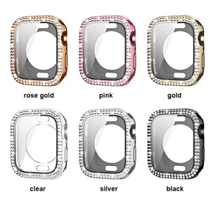 Diamond Case + Back cover For Apple Watch 7 8 45mm 41mm 49mm 44mm 40mm Glass Screen Protector Cover Bumper iWatch 4 5 SE 6 Ultra - Stereotech