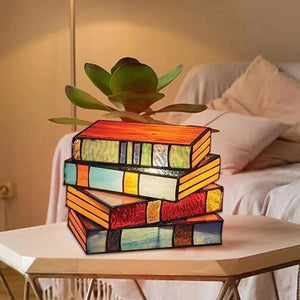 Stained Glass Stacked Books Lamp Night Light Table Desk Reading Book Light Nightstand Desk Lamps Handicraft Stacked Books