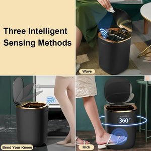 12L Smart Sensor Black Trash Can Induction Trash Bin Bathroom Luxury Garbage Can Bucket For Kitchen Toilet Smart Wastebasket