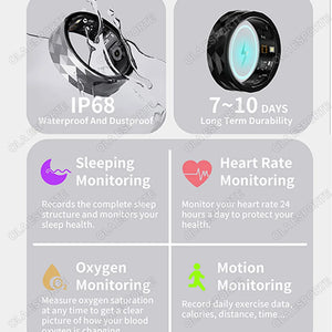 2024 New Smart Ring Men Blood Oxygen Heart Rate Sleep Monitor IP68&3ATM Waterproof Intelligent Health Ring Women For Android IOS