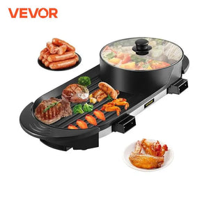 VEVOR 2 in 1 Electric BBQ Pan Grill Hot Pot Portable Smokeless Durable Material Fast Even Heated for Shellfish Vegetables Home