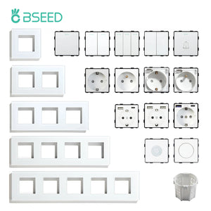 BSEED 1/2/3Gang 1/2Way Wall Button Switch Part Wall Power Socket Electrical Outlets Glass Frame DIY Module Part Free Combination