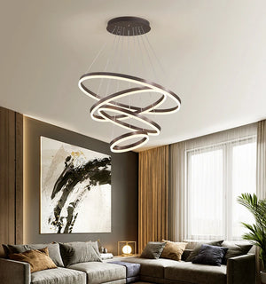 Modern Chandelier Led Ring Circular Ceiling Pendant Light Black Loft Living Dining Kitchen Interior Lighting Fixtures