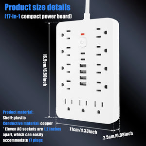 17in 1 Power Multi Tap Universal Plug with USB Ports/Type C/ Electrical Socket Power Strip with Surge Protection us standard