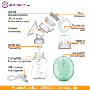 ZIMEITU Double Electric Breast Pumps Powerful Nipple Suction USB Electric Breast Pump with Baby Milk Bottle Cold Heat Pad Nippl