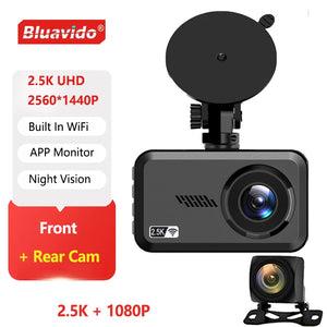 Bluavido 2.5K Ultra HD 2560*1440P Dash Cam WiFi GPS Logger IMX415 Car Video Recorder Dual Camera 1080P Night Vision Black Box