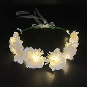 1pc  Adjustable Girl Glow Headband with LED Light Flowers Wreath Crown Hairband for Wedding Birthday Glow Party Hair Accessories