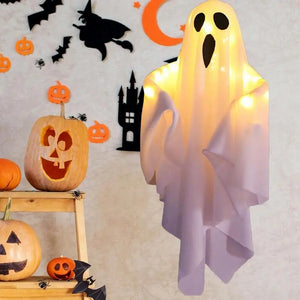 Halloween Fabric Hanging Spooky Ghost Ornaments LED Ghost With Flexibly Adjusted Poses Halloween Ghost Decor For Lawn Yard