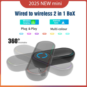 2025 New 360° Rotatable Wireless CarPlay Android Auto Wireless Adapter Mini Box Plug and Play , Wifi Fast Connection No Shade