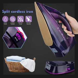 Wireless Steam Iron Handheld 5-speed Adjustable Ironing Machine Portable Ceramic Bottom Plate 2400W European Standard - Stereotech